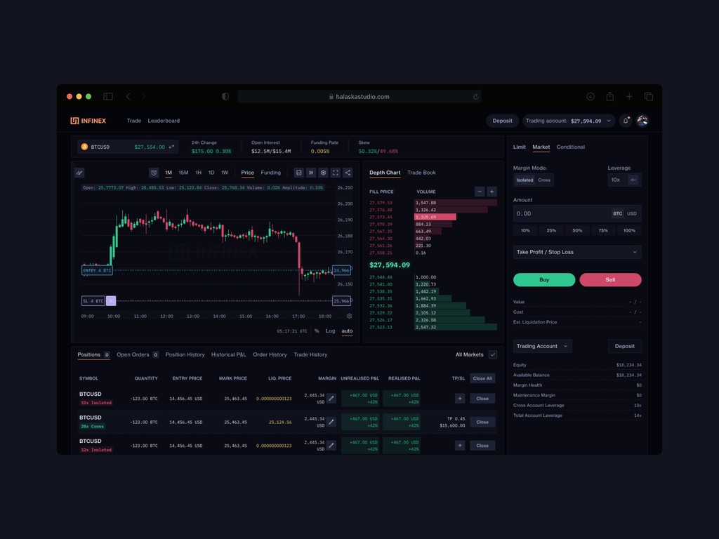 Infinex trading interface
